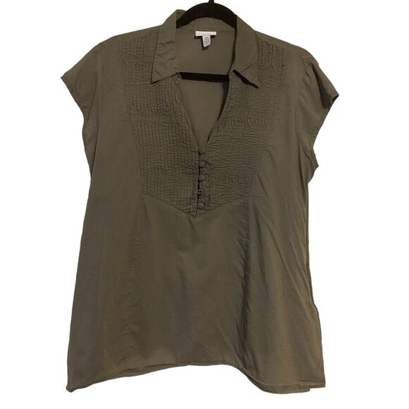 Mimi Maternity women Large Blouse Top Green‎ V-neck Hidden Side Zipper Flawed - Picture 1 of 10